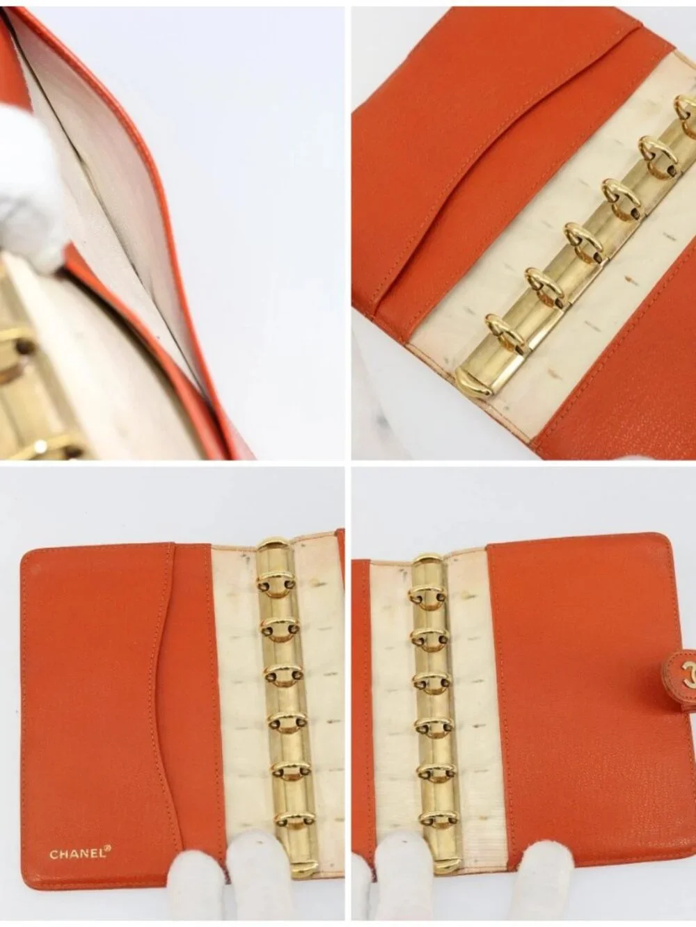 CHANEL Day Planner Cover Leather Orange CC Auth 133201